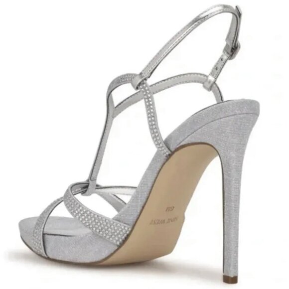 NINE WEST ULLIY Women's Strappy Dress Sandals Silver Rhinestones Size 9 - Picture 2 of 7
